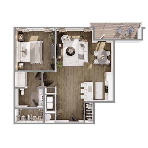 Floor plan for 1 bed, 1 bath, 886 sqft